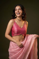 Pink Banarasi Silk Strap Blouse With Cutdana Work