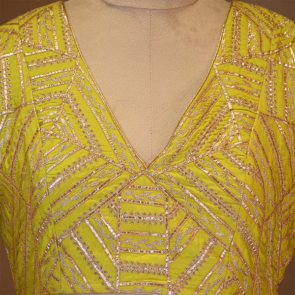 Green Banarasi Blouse with Geometrical Handwork