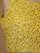 Lime Yellow Silk Sleeveless Blouse with Floral Handwork