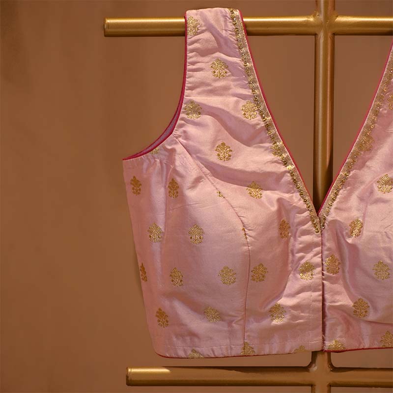 Baby Pink Handloom Banarasi Blouse