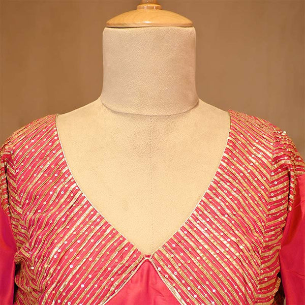 Pink Banarasi Blouse designed with Sequin Aari Work