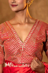 Red Katan Silk Banarasi Blouse with Gota Patti and Cutdana Stripes