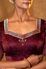 Brown Satin Silk Handloom Banarasi Blouse with Gold Zari Accents