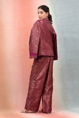 Raspberry Pink Floral Jaal Woven Banarasi Silk Co-Ord Set - Chinaya Banaras