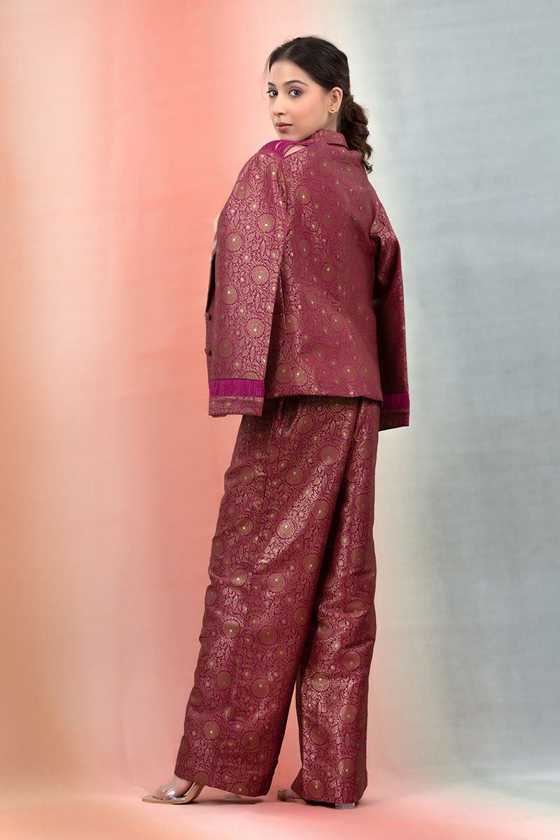 Raspberry Pink Floral Jaal Woven Banarasi Silk Co-Ord Set