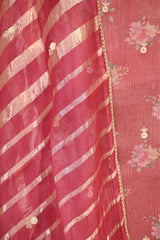 Rust Tissue Silk Unstitched Suit Set with Floral Print