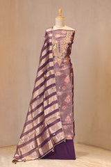Purple Tissue Silk Three Piece Suit Set with Floral Print