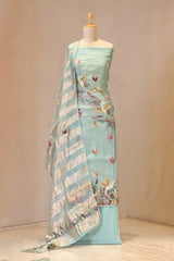 Sky Blue Organza Silk Suit Set with Resham Embroidery