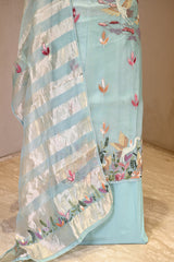 Sky Blue Organza Silk Suit Set with Resham Embroidery