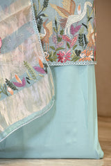 Sky Blue Organza Silk Suit Set with Resham Embroidery
