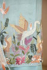Sky Blue Organza Silk Suit Set with Resham Embroidery