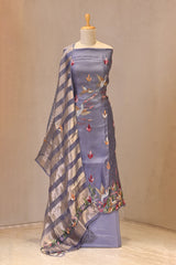 Lilac Embroidered Organza Silk Suit Set with Organza Tissue Dupatta