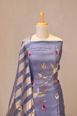 Lilac Embroidered Organza Silk Suit Set with Organza Tissue Dupatta