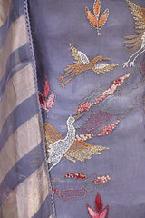 Lilac Embroidered Organza Silk Suit Set with Organza Tissue Dupatta