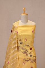 Yellow Embroidered Organza Silk Suit Set with Tissue Dupatta