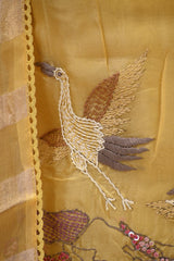 Yellow Embroidered Organza Silk Suit Set with Tissue Dupatta