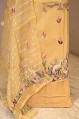 Yellow Embroidered Organza Silk Suit Set with Tissue Dupatta