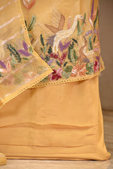 Yellow Embroidered Organza Silk Suit Set with Tissue Dupatta