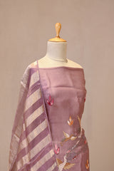 Mauve Embroidered Organza Silk Suit Set with Tissue Dupatta
