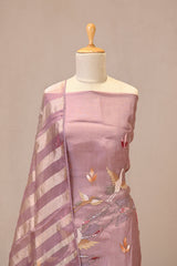 Mauve Embroidered Organza Silk Suit Set with Tissue Dupatta