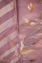 Mauve Embroidered Organza Silk Suit Set with Tissue Dupatta