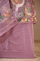 Mauve Embroidered Organza Silk Suit Set with Tissue Dupatta