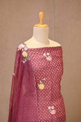 Magenta Embroidered Bandhani Organza Silk Suit Set with Dupatta