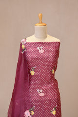 Magenta Embroidered Bandhani Organza Silk Suit Set with Dupatta