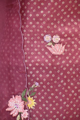 Magenta Embroidered Bandhani Organza Silk Suit Set with Dupatta
