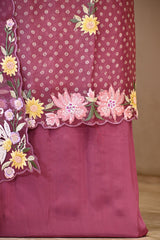 Magenta Embroidered Bandhani Organza Silk Suit Set with Dupatta