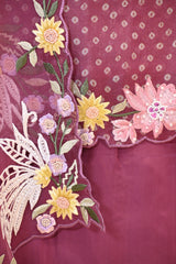 Magenta Embroidered Bandhani Organza Silk Suit Set with Dupatta