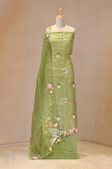 Light Green Embroidered Bandhani Organza Silk Suit Set with Organza Dupatta