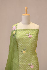 Light Green Embroidered Bandhani Organza Silk Suit Set with Organza Dupatta