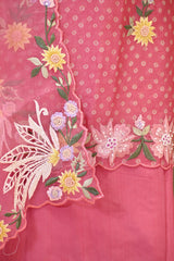 Pink Organza Silk Three Piece Suit Set with Floral Embroidery