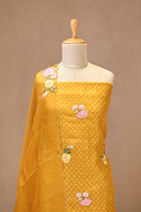 Yellow Organza Silk Suit Set with Floral Embroidery