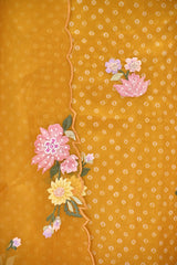 Yellow Organza Silk Suit Set with Floral Embroidery