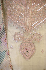 Pista Green Tissue Silk Three Piece Suit Set with Gota Patti