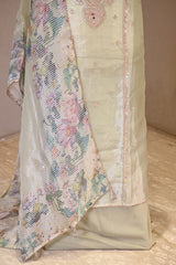 Pista Green Tissue Silk Three Piece Suit Set with Gota Patti