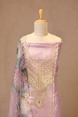 Lilac Tissue Silk Unstitched Suit Set with Gota Patti