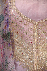 Lilac Tissue Silk Unstitched Suit Set with Gota Patti