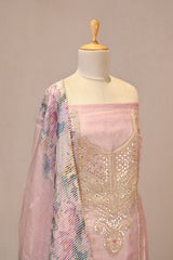 Baby Pink Tissue Silk Three Piece Suit Set with Gota Patti