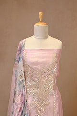 Baby Pink Tissue Silk Three Piece Suit Set with Gota Patti