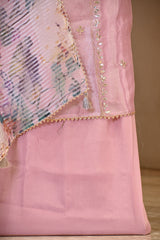 Baby Pink Tissue Silk Three Piece Suit Set with Gota Patti
