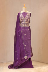 Deep Purple Organza Silk Unstitched Suit Set with Bandhani Print