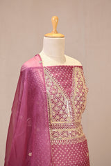 Onion Pink Organza Silk Unstitched Suit Set with Bandhani Print