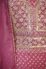 Onion Pink Organza Silk Unstitched Suit Set with Bandhani Print