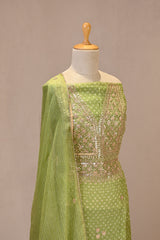 Light Green Organza Silk Unstitched Suit Set with Bandhani Print
