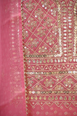 Pink Organza Silk Unstitched Suit Set with Bandhani Print