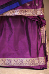 Wine Katan Silk Unstitched Suit Set with Gold Zari Floral Buti