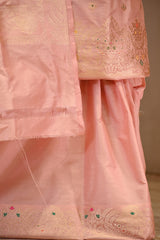 Light Peach Katan Silk Three Piece Suit Set with Meenakari Buta